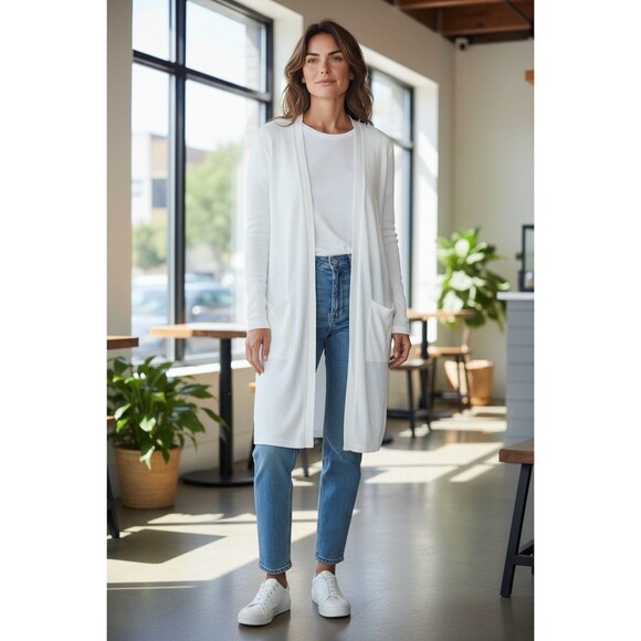 Joseph A Women's Cardigan Size M White 78% Rayon Midi RN 125019 - Picture 1 of 4